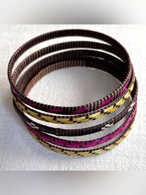 Cambodia Set of 4 Woven Straw Bangle Bracelets